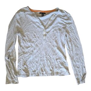 Tommy Hilfiger Gray Long Sleeve Tee with Button Detail